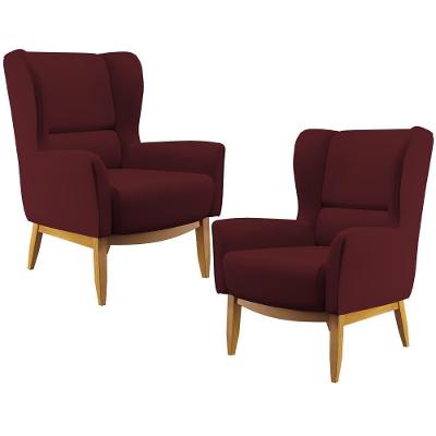 Kit 02 Poltronas Base De Madeira Veludo Marsala C-278