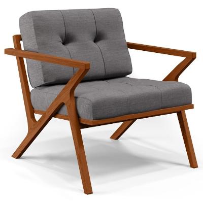 Poltrona Decorativa Sala De Estar Com Cintas De Corano Laís B04 Linho Cinza Escuro