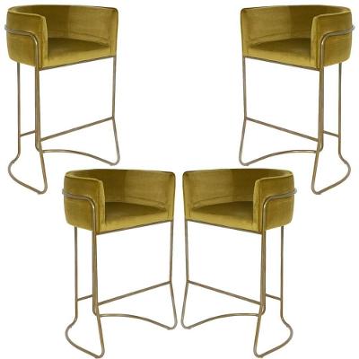 Kit 04 Banquetas Fixa Bronze Veludo Mostarda C-260
