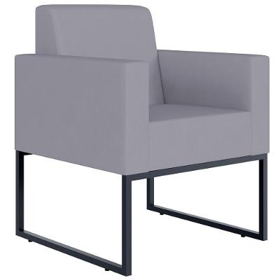 Poltrona Decorativa Para Sala De Estar Recepção Base Fixa De Metal Helô L02 Suede Cinza