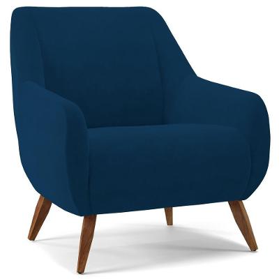 Poltrona Fixa Pés De Madeira Paloma Veludo Azul Marinho
