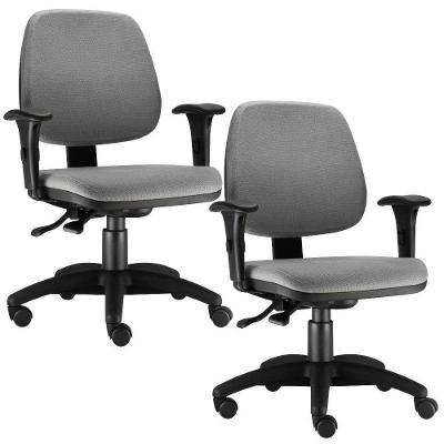 Kit 02 Cadeiras Giratória Job L02 Executiva Ergonomica Crepe Cinza - Lyam Decor