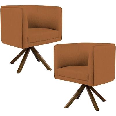 Kit 02 Poltronas Base Giratória Veludo Telha C-262