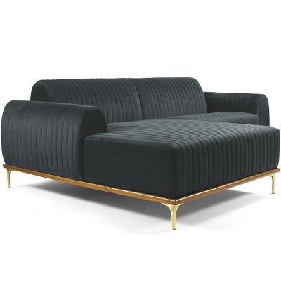 Sofá 5 Lugares Com Chaise Esquerdo Para Sala Molino 320cm D02 Veludo Cinza C-317 - Lyam Decor