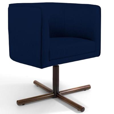Poltrona Giratória Base X Veludo Azul Oxford