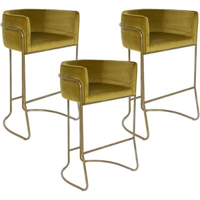 Kit 03 Banquetas Fixa Bronze Veludo Mostarda