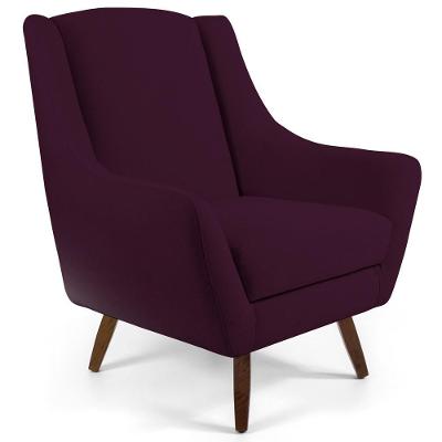 Poltrona Fixa Pés De Madeira Veludo Roxo Grape C-292