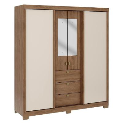 Guarda Roupa Casal 4 Ptas C/ Espelho Fit Carraro Freijó/offw