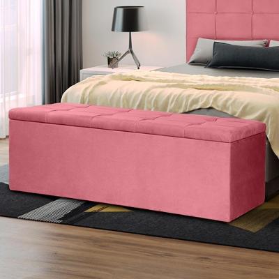 Calçadeira Baú Casal 1,40m Roma Suede Rosa Dal Poz Estofados