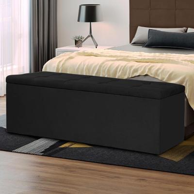 Calçadeira Baú Casal 1,40m Roma Suede Preto Dal Poz Estofados