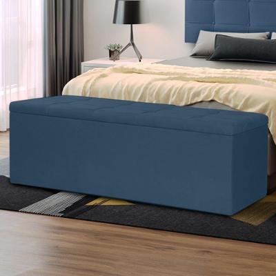 Calçadeira Baú Casal Queen 1,60m Roma Suede Azul Marinho Dal Poz Estofados