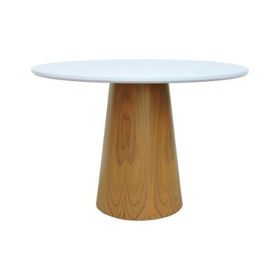 Mesa De Jantar Tampo Em Vidro Base Cone Laminado Cinamomo Natural Tampo 120 Branco-vidro Branco