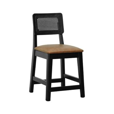 Banqueta Baixa-cadeira Gabi - Preto Assento Estofado Corano Marrom Mescla
