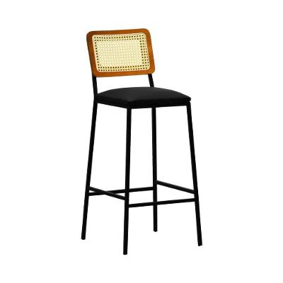 Banqueta Gabi Metal Encosto Anatômico Telinha Natural Assento Estofado - Preto-amêndoa Corano Preto