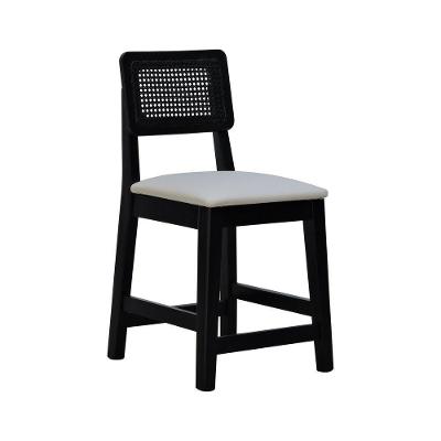 Banqueta Baixa-cadeira Gabi - Preto Assento Estofado Corano Bege