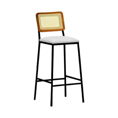 Banqueta Gabi Metal Encosto Anatômico Telinha Natural Assento Estofado - Preto-amêndoa Corano Bege