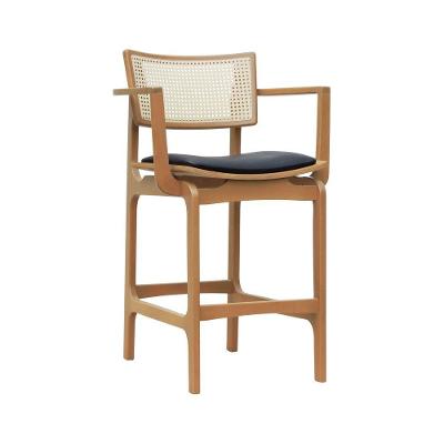 Banqueta Alta Bistrô Apollo Com Braços Encosto Telinha Natural E Assento Anatômico - Natural Estofado Corano Preto
