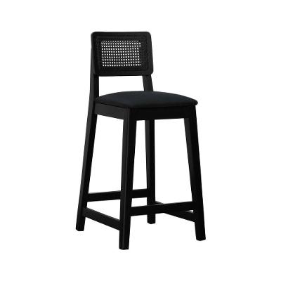 Banqueta Gabi Madeira Maciça Encosto C- Telinha C- 68cm Altura - Preto Assento Estofado Linho Preto Textura