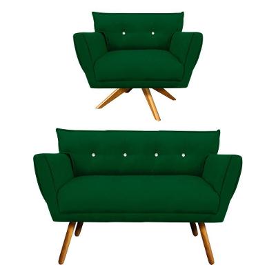 Kit 1 Namoradeira e 1 Poltrona Giratória Anitta Suede Verde