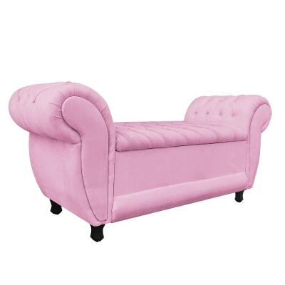 Recamier Baú Londres 1,20 M Suede Rosa Bebê