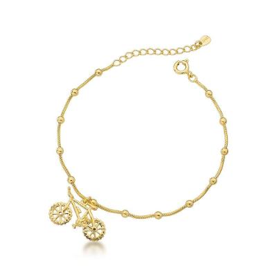 Pulseira Com Delicada Bicicleta Cravejada Com Zirconias Banhada Ouro 18k