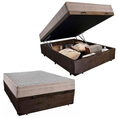Cama Box Baú Casal Suede + Colchão Sereneprime Molas Ensacadas 138x188x69 Cor:marrom.