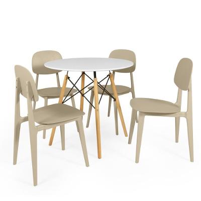 Conjunto Mesa De Jantar Redonda Eiffel Branca 80cm Com 4 Cadeiras Itália - Nude
