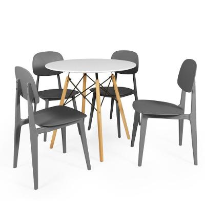 Conjunto Mesa De Jantar Redonda Eiffel Branca 80cm Com 4 Cadeiras Itália - Cinza