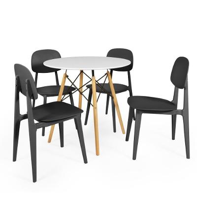 Conjunto Mesa De Jantar Redonda Eiffel Branca 80cm Com 4 Cadeiras Itália - Preto