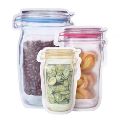 Kit 3 Saco Plástico Alimentos Reutilizável Porta Alimentos Grãos Legumes Temperos Com Lacre Zip