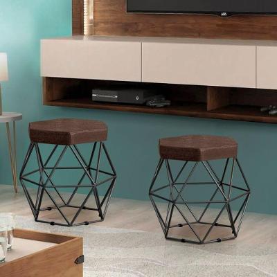 Puff Decorativo Onix Com Armação Preto Para Sala Em Linho