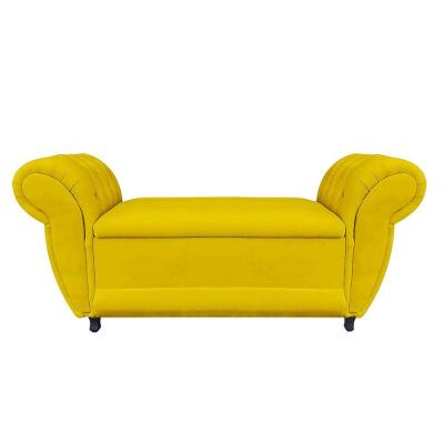 Divã Recamier Com Baú Grécia 1,55 Cm Suede Amarelo