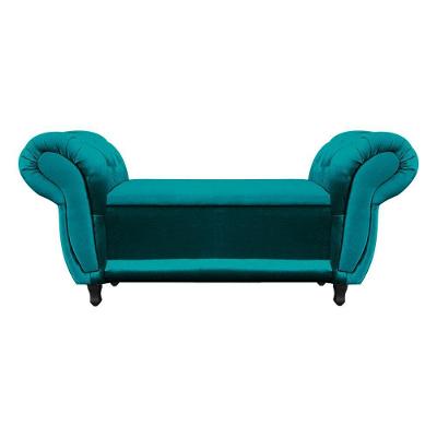 Divã Recamier Com Baú Grécia 1,55 Cm Suede Azul Acetinado