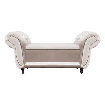Divã Recamier Com Baú Grécia 1,55 Cm Suede Bege Acetinado