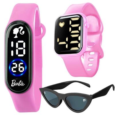 Relogio Infantil Barbie Digital Rosa + Oculos Proteção Uv Preto
