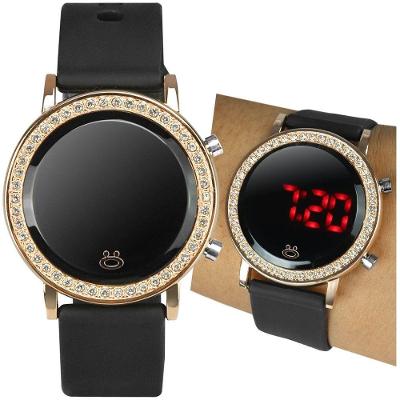 Relogio Feminino Digital Banhado Led Strass Redondo Aço Inox Premium Casual Led Moda