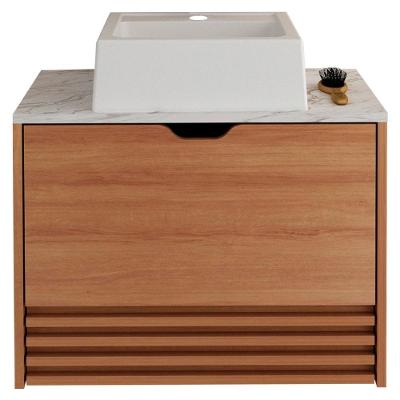 Gabinete Com Cuba Para Banheiro Bn3630x13 Amendoa Marmore Branco Tecno Mobili Amendoa Marmore Branco