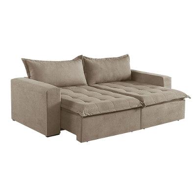Sofá Cama 3 Lugares Retrátil Reclinável M-184 Veludo Martins Bege
