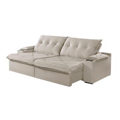 Sofá 2 Lugares Retrátil Martins M-163 Com Acessórios Veludo Creme
