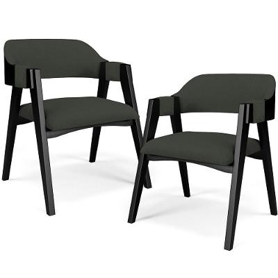 Kit 2 Cadeiras Sala De Jantar Estar Living Estofada Suran L02 Preto Linho Verde Musgo - Lyam Decor
