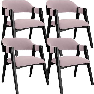 Kit 4 Cadeiras Sala De Jantar Estar Living Estofada Suran L02 Preto Suede Rosê - Lyam Decor