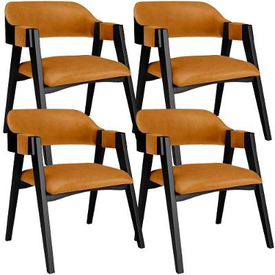 Kit 4 Cadeiras Sala De Jantar Estar Living Estofada Suran L02 Preto Couríssimo Whisky - Lyam Decor