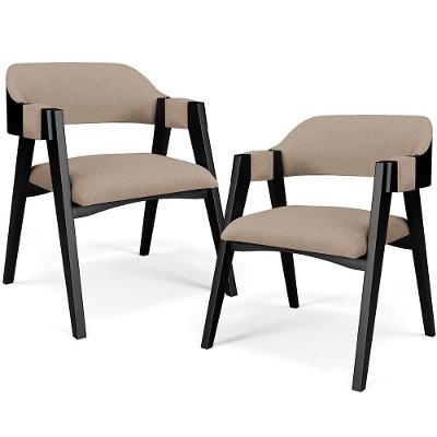 Kit 2 Cadeiras Sala De Jantar Estar Living Estofada Suran L02 Preto Linho Bege Escuro - Lyam Decor