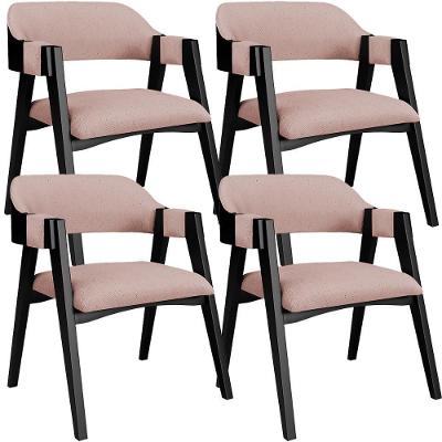 Kit 4 Cadeiras Sala De Jantar Estar Living Estofada Suran L02 Preto Linho Rosê - Lyam Decor