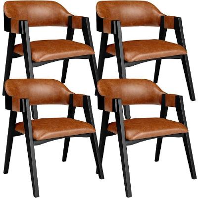 Kit 4 Cadeiras Sala De Jantar Estar Living Estofada Suran L02 Preto Couríssimo Camel - Lyam Decor