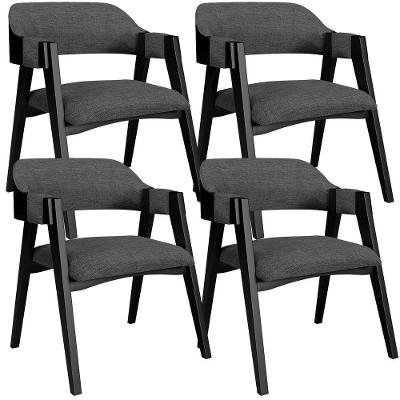 Kit 4 Cadeiras Sala De Jantar Estar Living Estofada Suran L02 Preto Linho Cinza Escuro - Lyam Decor