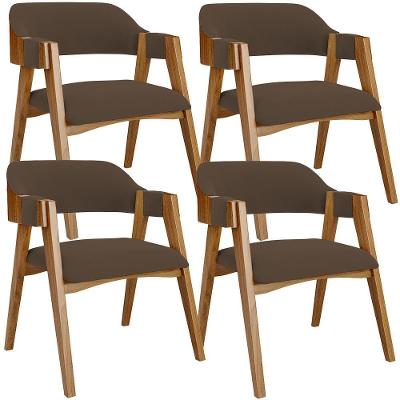 Kit 04 Cadeiras Para Sala De Jantar E Estar Living Estofada Suran L02 Suede Marrom - Lyam