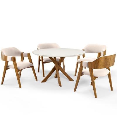 Mesa De Jantar Redonda Cora 120cm Off White M04 Com 04 Cadeiras Living Suran Suede Bege - Lyam