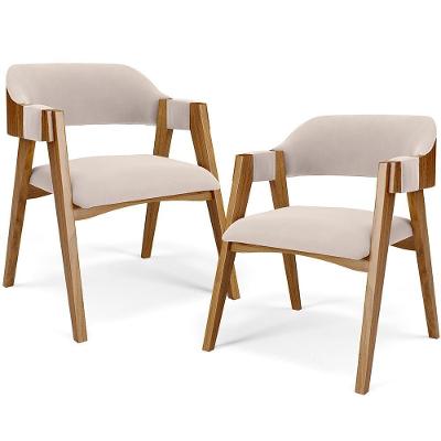 Kit 02 Cadeiras Para Sala De Jantar E Estar Living Estofada Suran L02 Suede Bege - Lyam