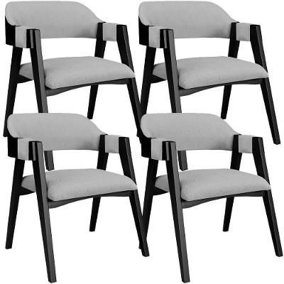 Kit 4 Cadeiras Sala De Jantar Estar Living Estofada Suran L02 Preto Linho Cinza - Lyam Decor